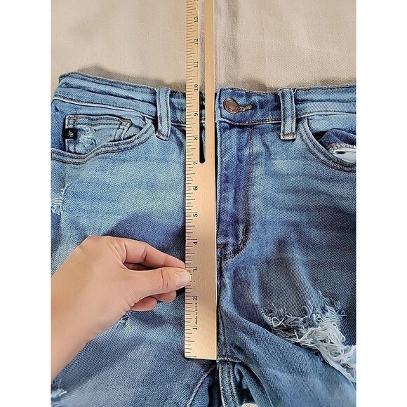 Judy Blue Womens 3 26 28x27 Jeans Boyfriend Distressed Mid Rise Medium Logo EUC - Picture 11 of 16